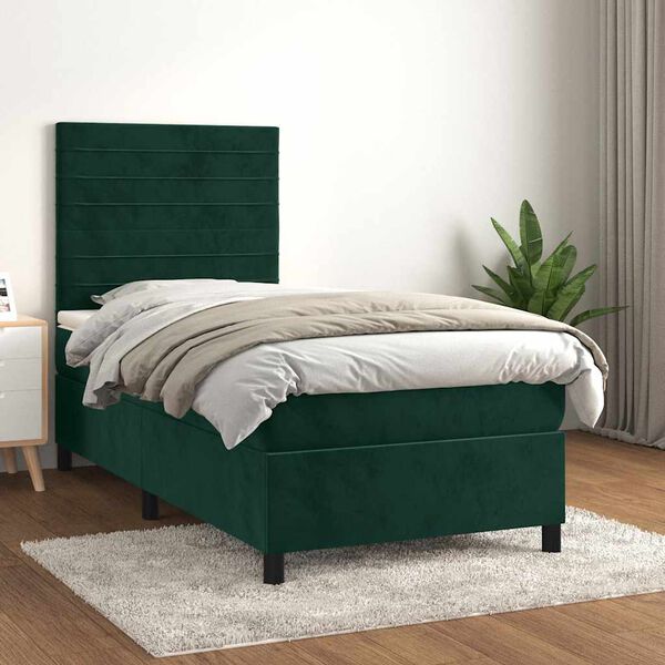 vidaXL Box spring postel s matrac&iacute; tmavě zelen&aacute; 90x190 cm samet
