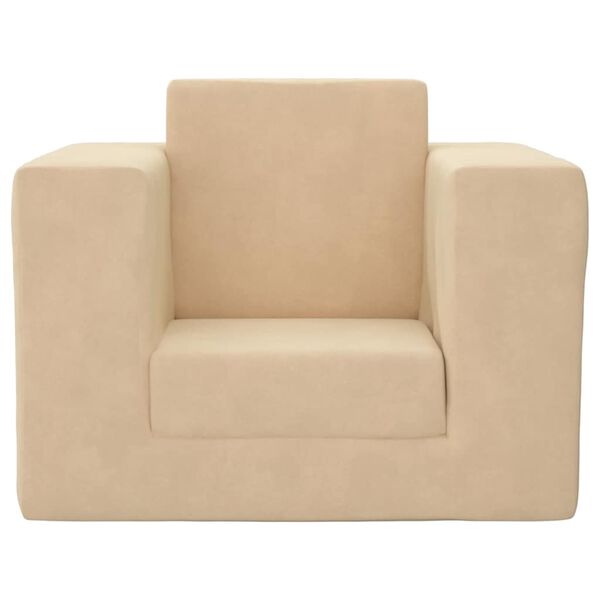 vidaXL Dětsk&aacute; rozkl&aacute;dac&iacute; pohovka kr&eacute;mov&aacute; měkk&yacute; ply&scaron;