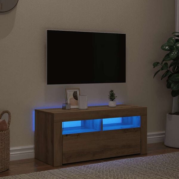 vidaXL TV stolek s LED dub artisan 90 x 35 x 40 cm kompozitn&iacute; dřevo