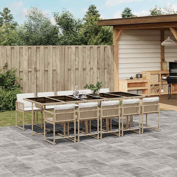 vidaXL 11d&iacute;ln&yacute; zahradn&iacute; j&iacute;deln&iacute; set s podu&scaron;kami b&eacute;žov&yacute; polyratan