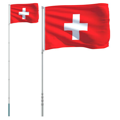 vidaXL Vlajka Švýcarska a stožár 5,55 m hliník