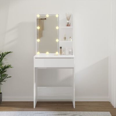 vidaXL Toaletní stolek s LED lesklý bílý 60 x 40 x 140 cm