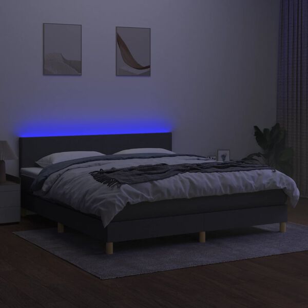 vidaXL Box spring postel s matrac&iacute; a LED tmavě &scaron;ed&aacute; 180x200 cm textil