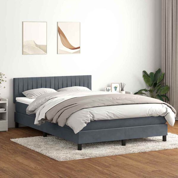 vidaXL Box spring postel s matrací tmavě šedá 140x210 cm samet