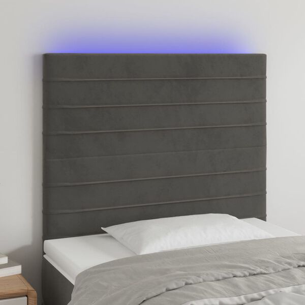 vidaXL Čelo postele s LED tmavě &scaron;ed&eacute; 100x5x118/128 cm samet