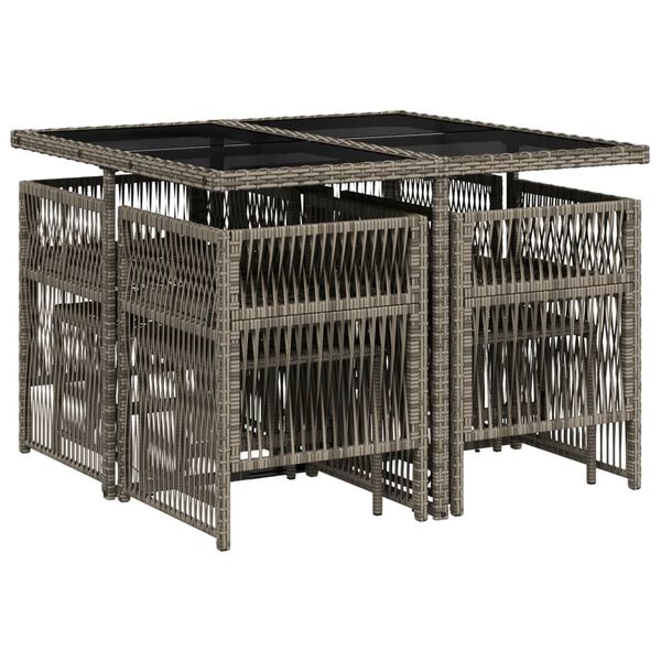 vidaXL 9d&iacute;ln&yacute; zahradn&iacute; j&iacute;deln&iacute; set s podu&scaron;kami &scaron;ed&yacute; polyratan