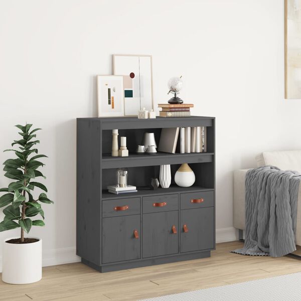 vidaXL Skříň highboard šedá 100x40x108,5 cm masivní borové dřevo