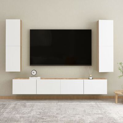 vidaXL TV stolek bílý a dub sonoma 30,5 x 30 x 110 cm dřevotříska