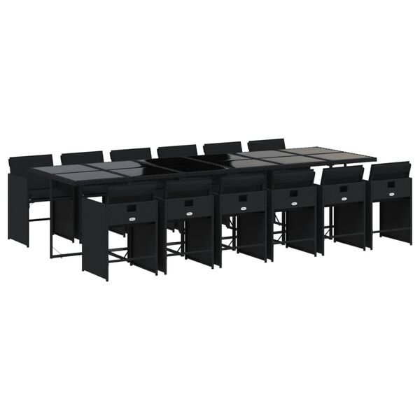 vidaXL 13d&iacute;ln&yacute; zahradn&iacute; j&iacute;deln&iacute; set s podu&scaron;kami čern&yacute; polyratan