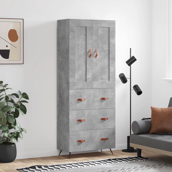 vidaXL Skř&iacute;ň highboard betonově &scaron;ed&aacute; 69,5x34x180 cm kompozitn&iacute; dřevo