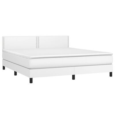 vidaXL Box spring postel s matrací a LED bílá 180x200 cm umělá kůže