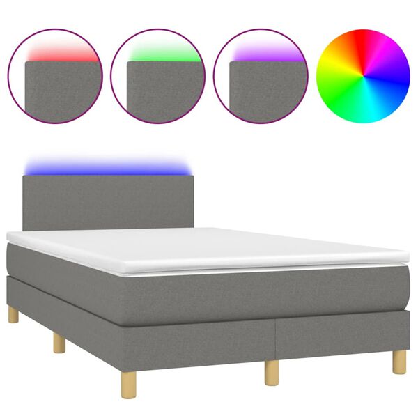 vidaXL Box spring postel s matrac&iacute; a LED tmavě &scaron;ed&aacute; 120x190 cm textil