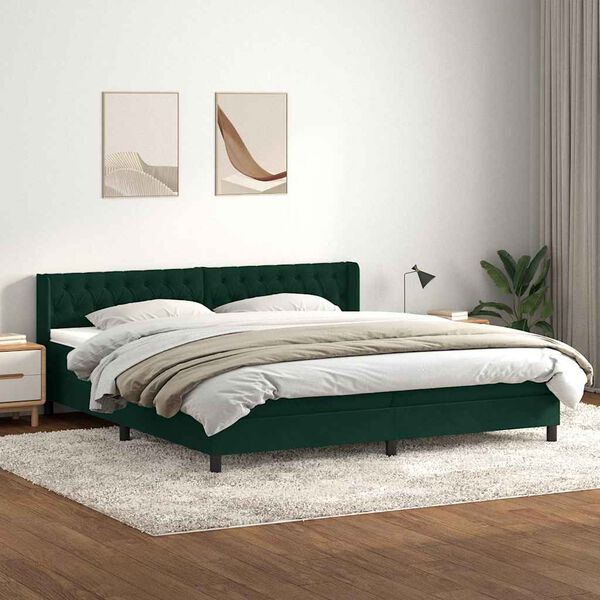 vidaXL Box spring postel s matrac&iacute; tmavě zelen&aacute; 180x210 cm samet