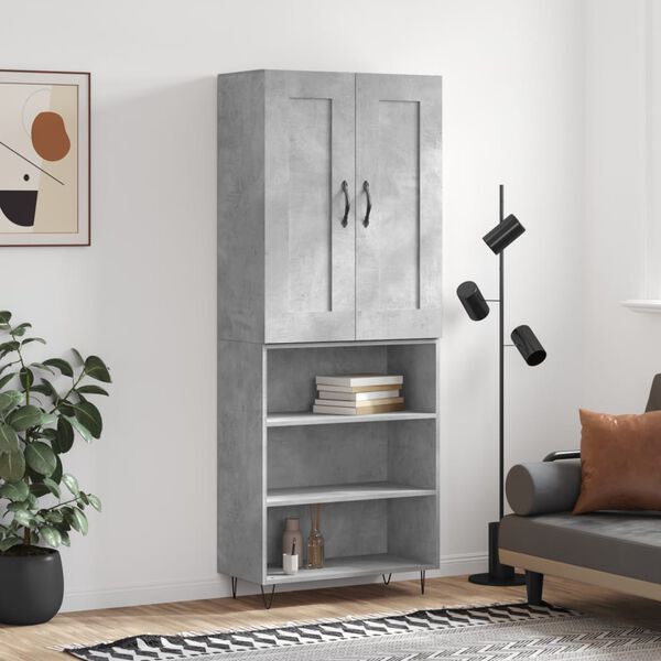 vidaXL Skř&iacute;ň highboard betonově &scaron;ed&aacute; 69,5x34x180 cm kompozitn&iacute; dřevo
