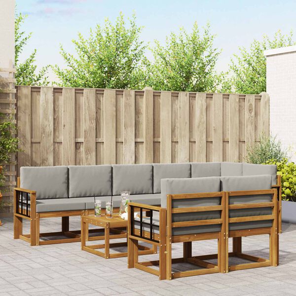 vidaXL Venkovn&iacute; pohovkov&aacute; souprava 9 pcs Př&iacute;rodn&iacute; a světle &scaron;ed&aacute;