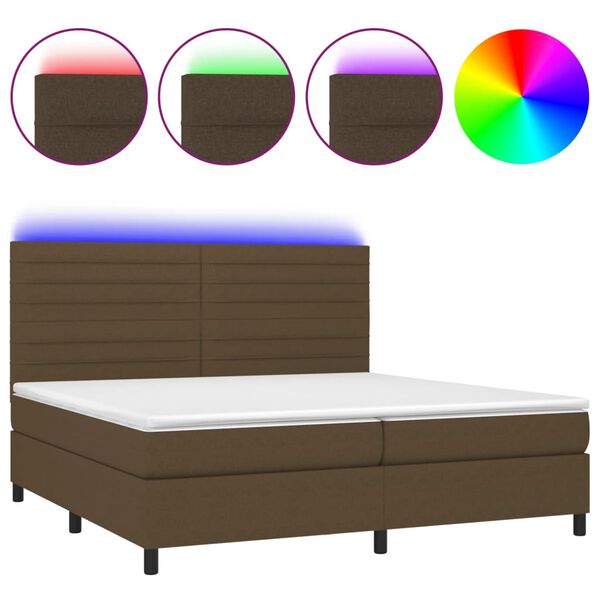 vidaXL Box spring postel s matrac&iacute; a LED tmavě hněd&aacute; 200x200 cm textil