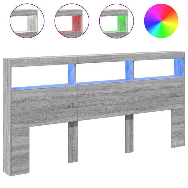 vidaXL Čelo postele s &uacute;ložn&yacute;m prostorem a LED &scaron;ed&eacute; sonoma 200x17x102cm