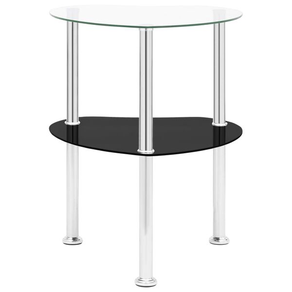322786 vidaXL 2-Tier Side Table Transparent & Black 38x38x50cm Tempered Glass