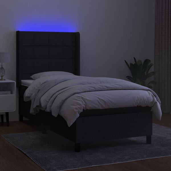 vidaXL Box spring postel s matrac&iacute; a LED čern&aacute; 100x200 cm textil