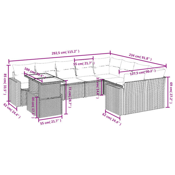 vidaXL 10d&iacute;ln&aacute; zahradn&iacute; sedac&iacute; souprava s podu&scaron;kami čern&aacute; polyratan