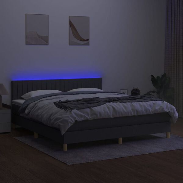 vidaXL Box spring postel s matrac&iacute; a LED tmavě &scaron;ed&aacute; 180x200 cm textil