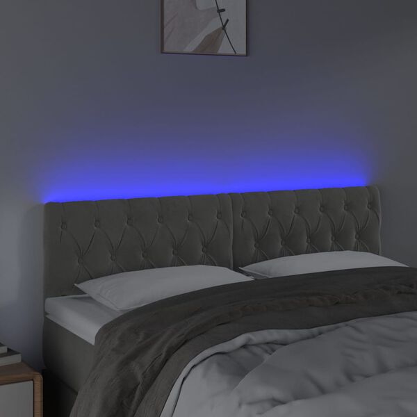 vidaXL Čelo postele s LED světle &scaron;ed&eacute; 144 x 7 x 78/88 cm samet