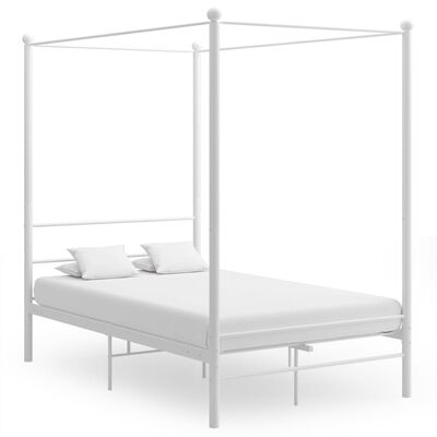 vidaXL Rám postele s nebesy bílý kovový 140 x 200 cm
