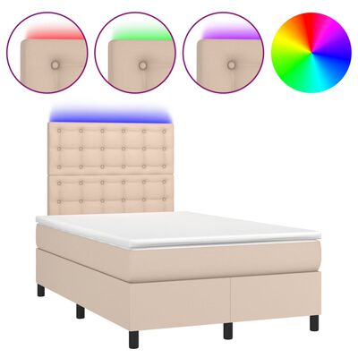 vidaXL Box spring postel matrace a LED cappuccino 140x190cm umělá kůže