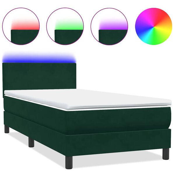 vidaXL Box spring postel s matrac&iacute; a LED tmavě zelen&aacute; 90x210 cm samet