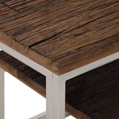 vidaXL Konzolový stolek stříbrný nerezová ocel a pražcové dřevo