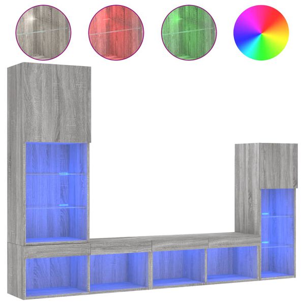vidaXL 4d&iacute;ln&aacute; ob&yacute;vac&iacute; stěna s LED &scaron;ed&aacute; sonoma kompozitn&iacute; dřevo