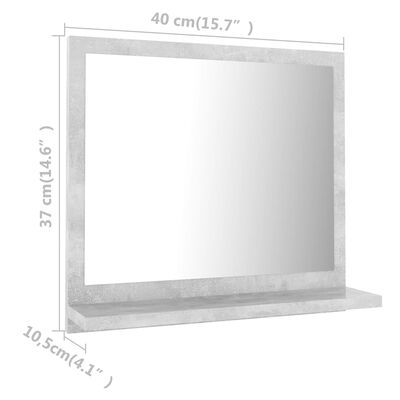 vidaXL Koupelnové zrcadlo betonově šedé 40 x 10,5 x 37 cm dřevotříska
