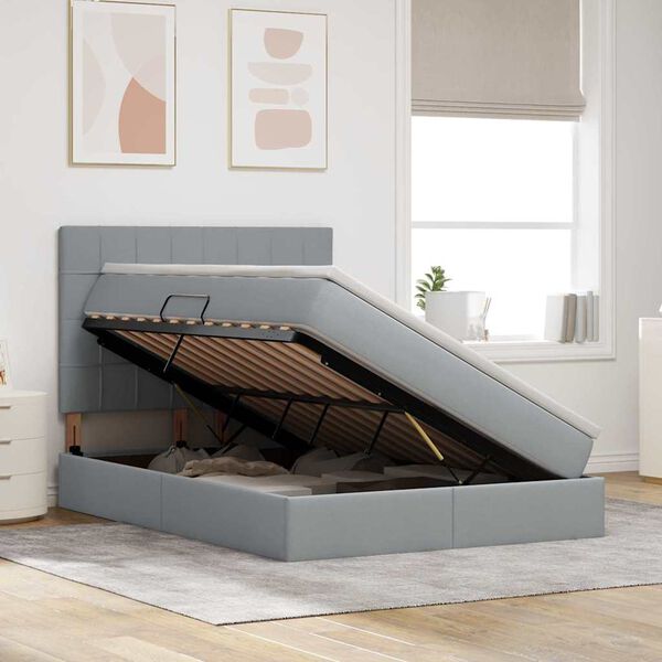 vidaXL Postel s &uacute;ložn&yacute;m prostorem a matrac&iacute; Světle &scaron;ed&aacute; 140 x 190 cm