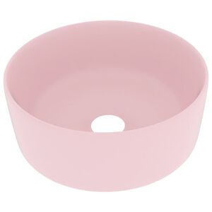 vidaXL Luxusn&iacute; umyvadlo kulat&eacute; matn&eacute; růžov&eacute; 40 x 15 cm keramick&eacute;