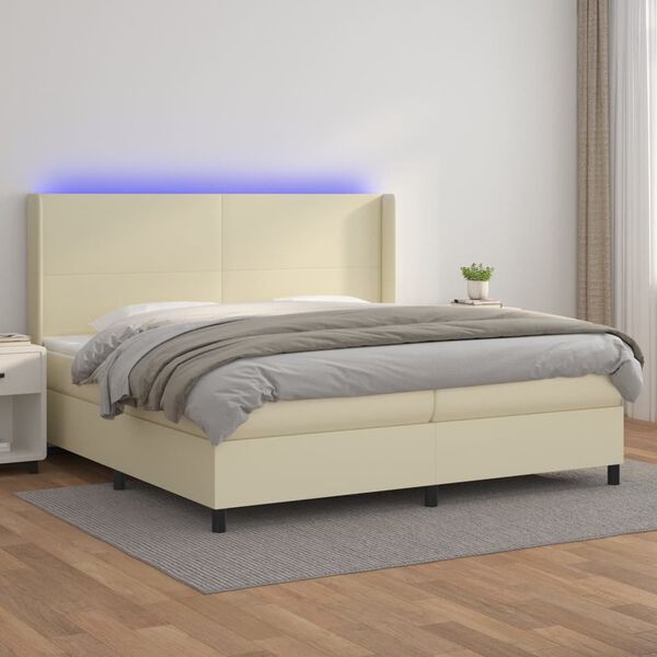 vidaXL Box spring postel s matrac&iacute; a LED kr&eacute;mov&aacute; 200x200 cm uměl&aacute; kůže