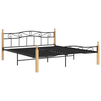 vidaXL Rám postele černý kov a masivní dubové dřevo 180 x 200 cm