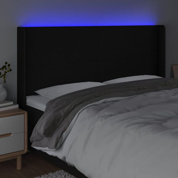 vidaXL Čelo postele s LED čern&eacute; 203 x 16 x 118/128 cm textil