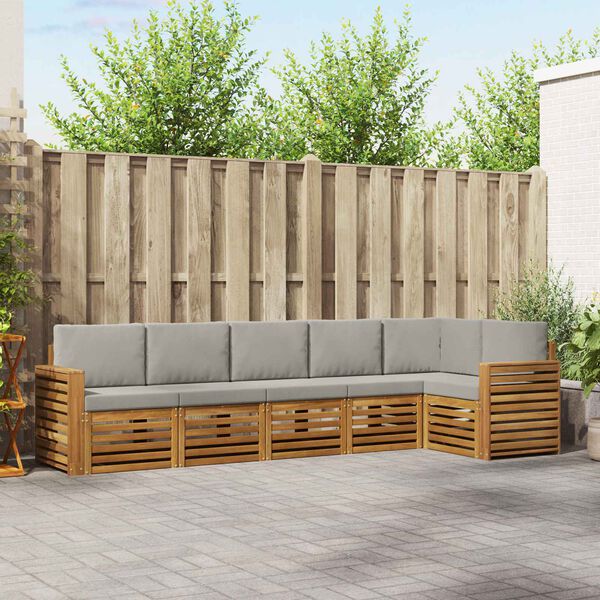 vidaXL Rohov&aacute; sofa sada s pol&scaron;t&aacute;řem 6 pcs Př&iacute;rodn&iacute; a světle &scaron;ed&aacute;