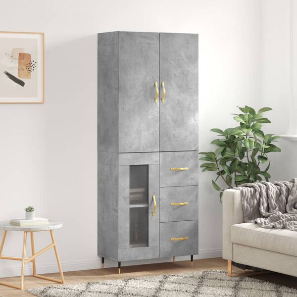 vidaXL Skř&iacute;ň highboard betonově &scaron;ed&aacute; 69,5x34x180 cm kompozitn&iacute; dřevo