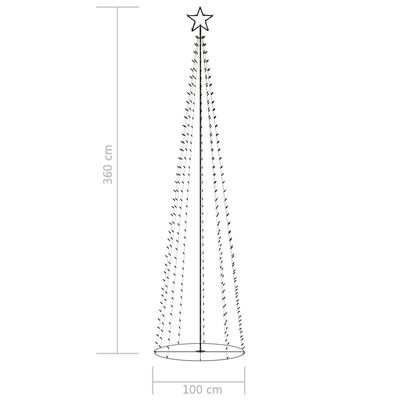 vidaXL Vánoční stromek kužel 400 teplých bílých LED diod 100 x 360 cm