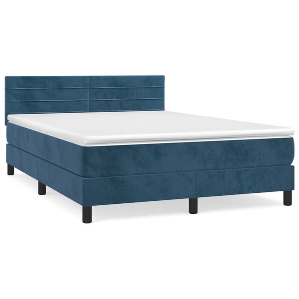 vidaXL Box spring postel s matrac&iacute; tmavě modr&aacute; 140x200 cm samet