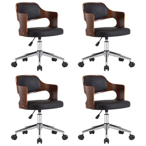 vidaXL Otočn&eacute; j&iacute;deln&iacute; židle 4 ks čern&eacute; oh&yacute;ban&eacute; dřevo a uměl&aacute; kůže