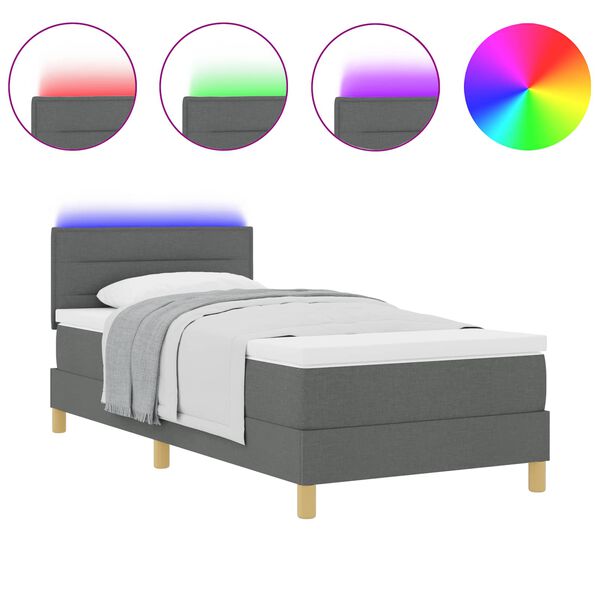 vidaXL LED box pružinov&aacute; postel s čelo Tmavě &scaron;ed&aacute; 90 x 190 cm textil