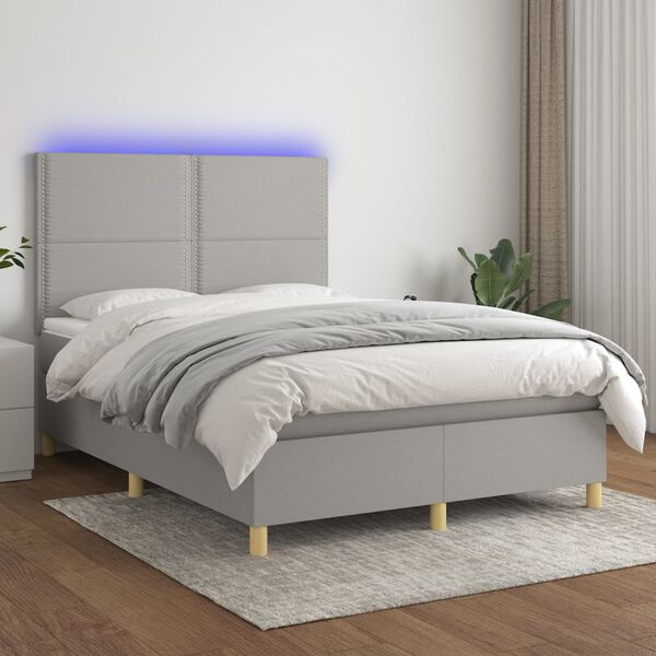 vidaXL Box spring postel s matrac&iacute; a LED světle &scaron;ed&aacute; 140x200 cm textil