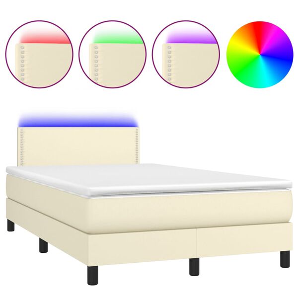 vidaXL Box spring postel s matrací a LED krémová 120x200 cm umělá kůže