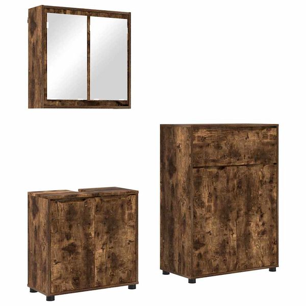 vidaXL Sada koupelnov&eacute;ho n&aacute;bytku 3 pcs Kouřov&yacute; dub kompozitn&iacute; dřevo