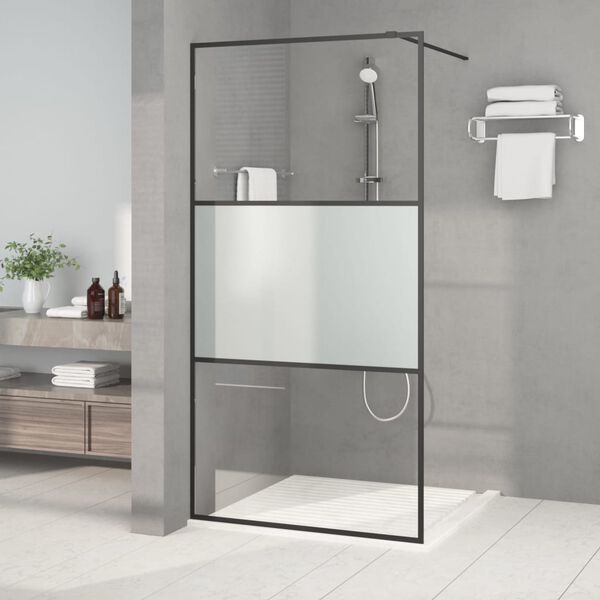 vidaXL Sprchov&aacute; z&aacute;stěna walk-in čern&aacute; 100x195 cm napůl ml&eacute;čn&eacute; ESG sklo