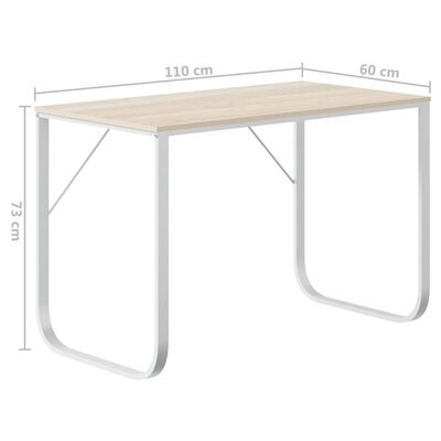 vidaXL Počítačový stůl bílý a dub 110 x 60 x 73 cm dřevotříska