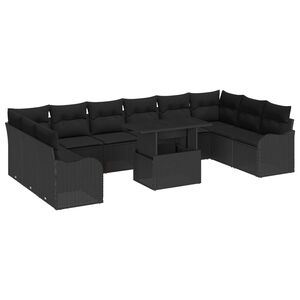vidaXL Sada zahradn&iacute;ch pohovek s pol&scaron;t&aacute;řem 11 pcs Čern&aacute; Poly Ratan