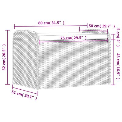 vidaXL Úložná lavice s poduškou černá 80 x 51 x 52 cm polyratan